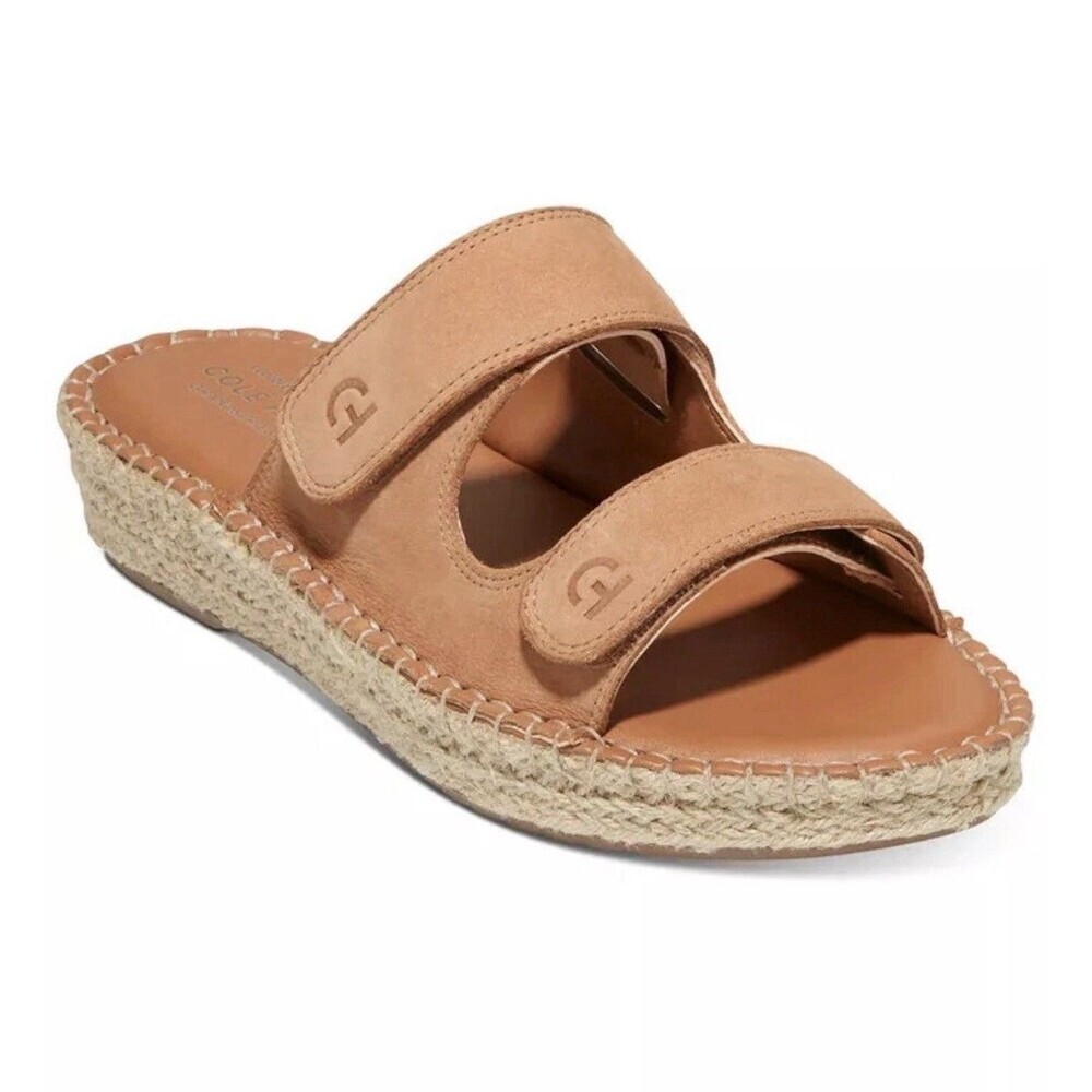 Cole Haan Cloudfeel Tan Leather Espadrille Slide Sandals Size 10 Boho Summer